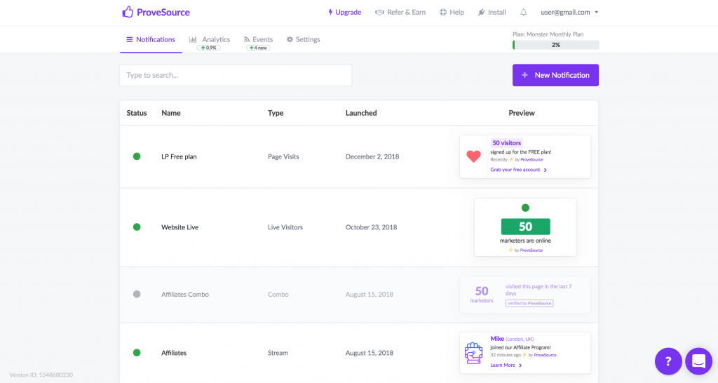 ProveSource Dashboard